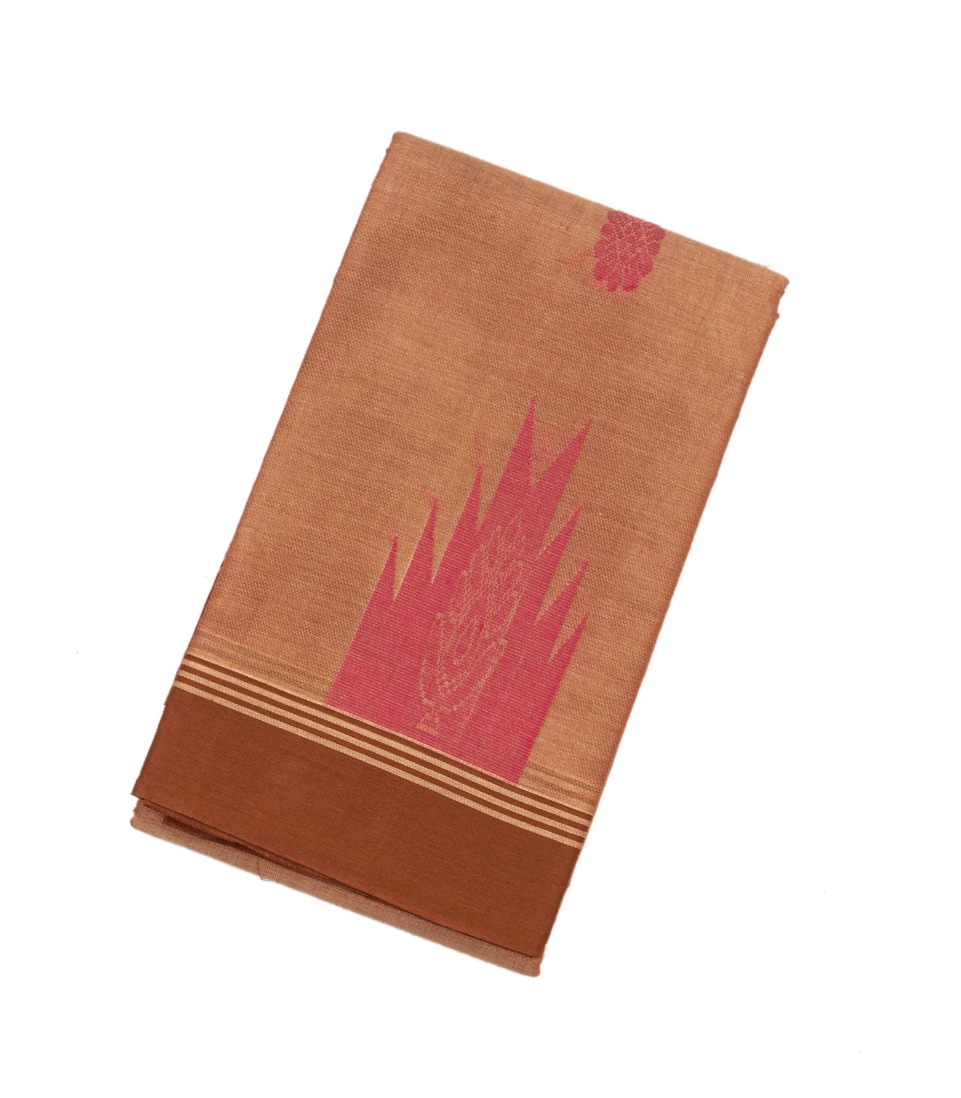 Peach Handloom Rasipuram Cotton Saree With Floral Buttas