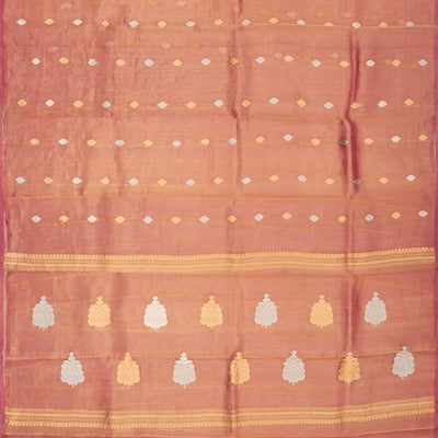 Peach Woven Banarasi Tissue Silk Saree With Floral Buttas