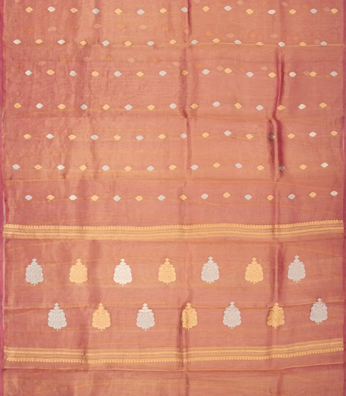 Peach Woven Banarasi Tissue Silk Saree With Floral Buttas