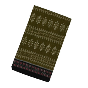 Dark Olive Handloom Orissa Cotton Saree With Tie & Dye Flower Motifs