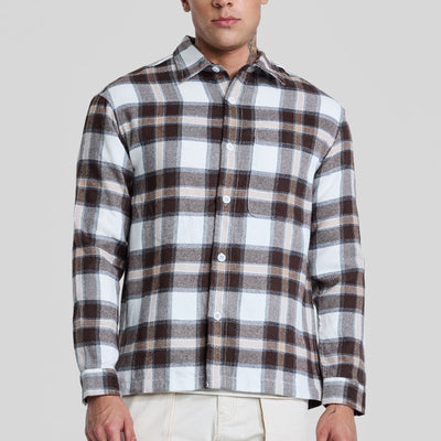 Brown Plaid Box Fit Flannel Shirt