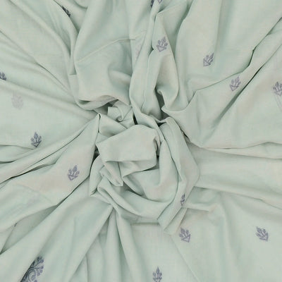 Light Blue Bengal Cotton Saree With Floral Motifs