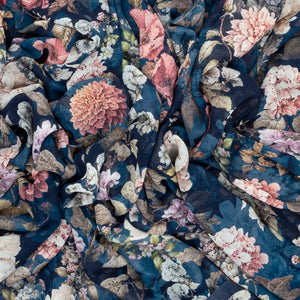 Navy Blue Georgette Silk Saree Printed With Floral Motifs