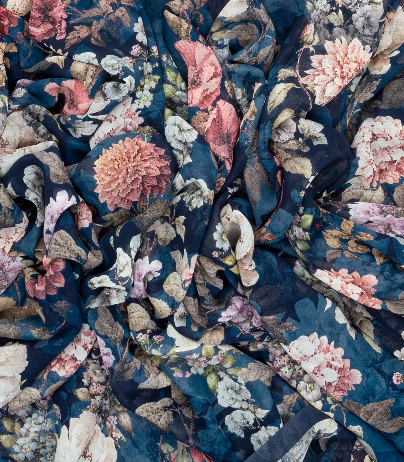 Navy Blue Georgette Silk Saree Printed With Floral Motifs