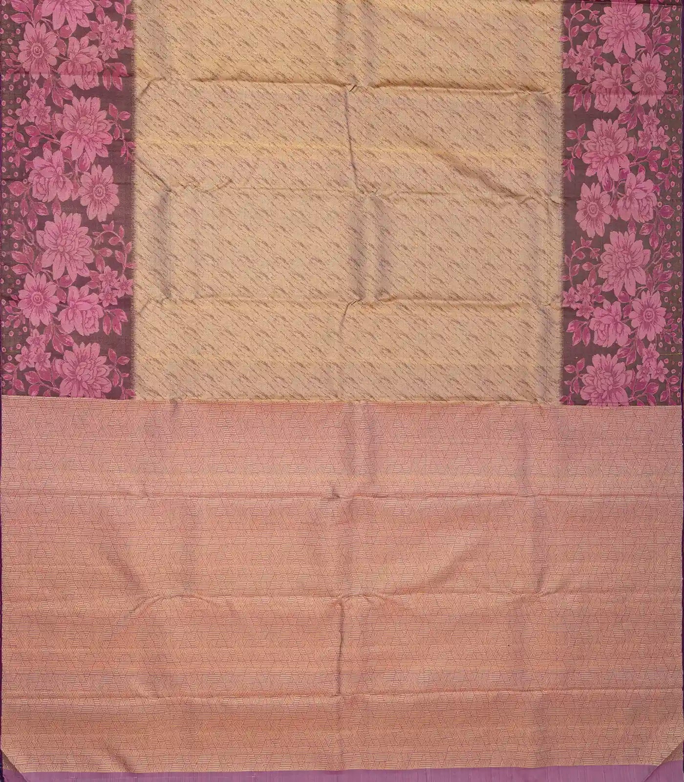 Beige Handloom Kanchipuram Silk Saree With Abstract Motifs