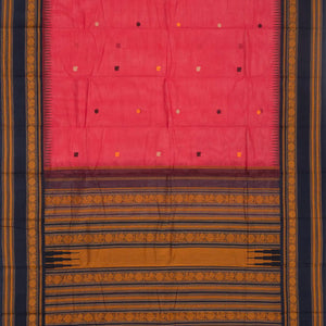 Pink Handloom Korvai Kanchi Cotton Saree With Annam Buttas
