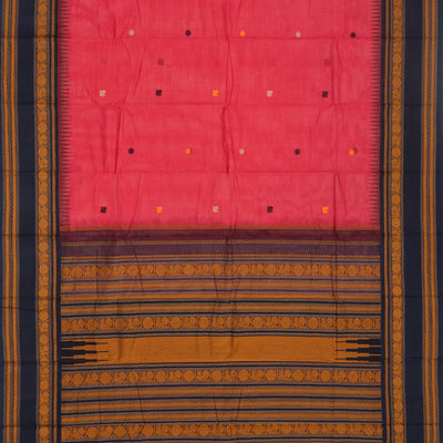 Pink Handloom Korvai Kanchi Cotton Saree With Annam Buttas