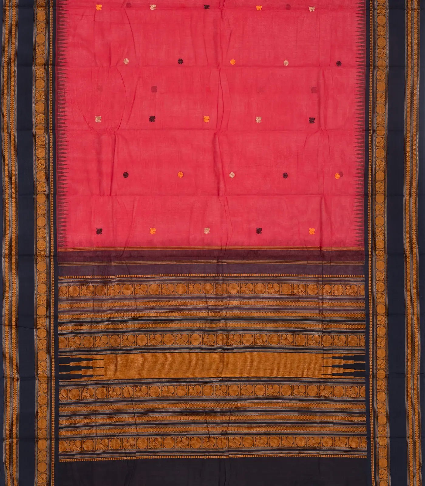 Pink Handloom Korvai Kanchi Cotton Saree With Annam Buttas