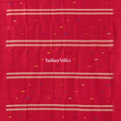 Red Habaspuri Inspired Contemporary Bomkai  Sambalpuri Silk Saree
