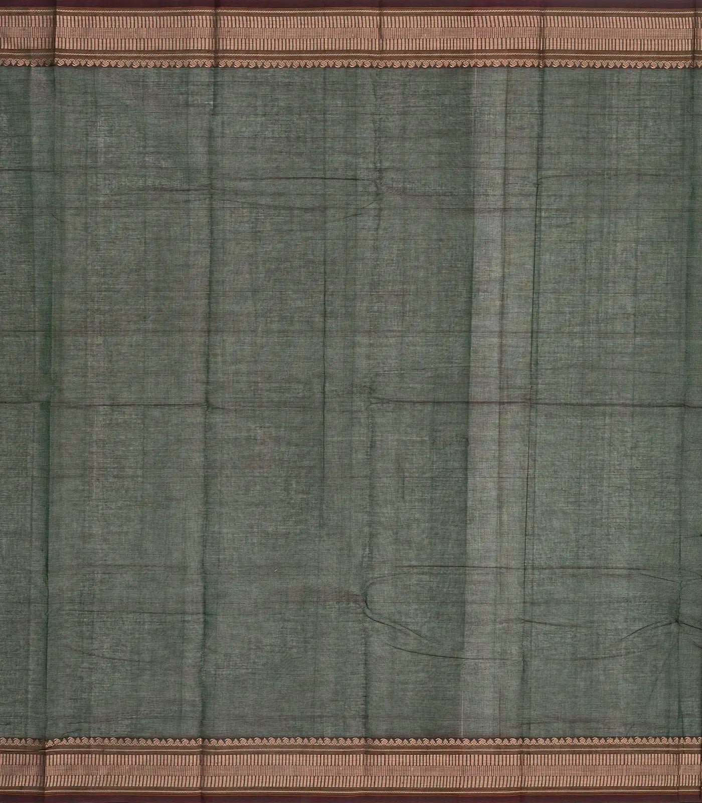 Bottle Green Handloom Kanchi Cotton Saree With Mango Motifs