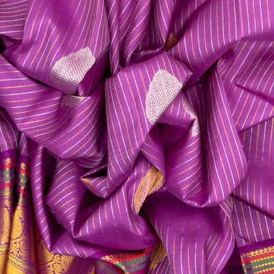 Lavender Handloom Kanchipuram Silk Saree With Stripes & Buttas