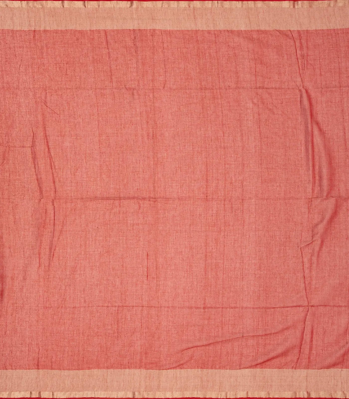 Red Handloom Bengal Cotton Saree With Floral Buttas & Stripes