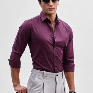 Burgundy Stretchable Slim Fit Shirt