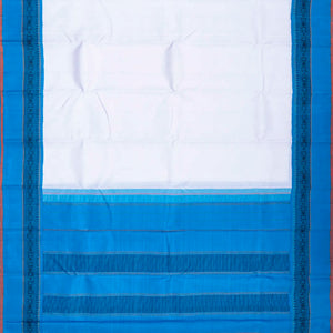 White Handloom Kanchipuram Korvai Silk Saree With Blue Border