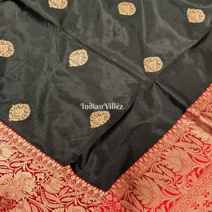 Black Red Designer Pure Banarasi Katan Silk Saree