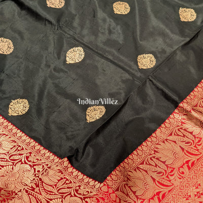 Black Red Designer Pure Banarasi Katan Silk Saree