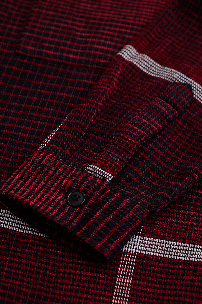 Red Cord Textured Overshirt