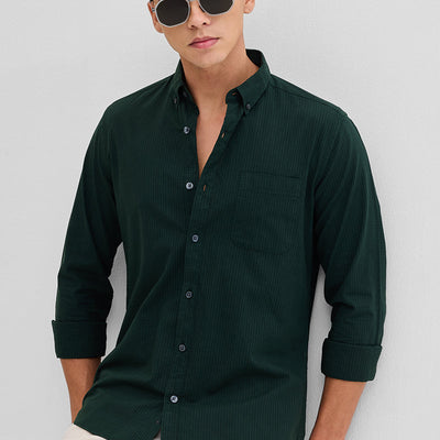 Dark Green Checks Slim Fit Shirt