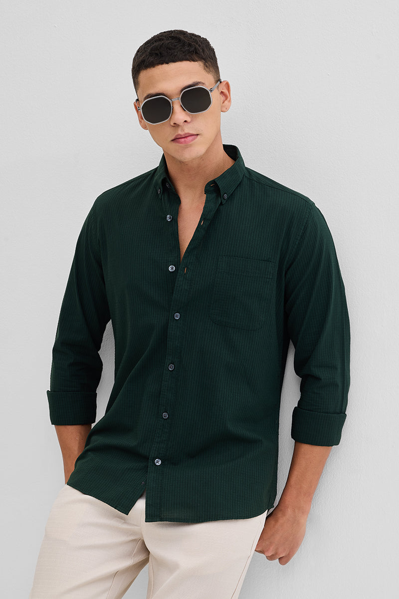 Dark Green Checks Slim Fit Shirt