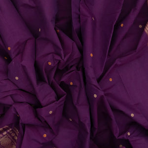 Purple Handloom Kanchi Cotton Saree With Coin Buttas