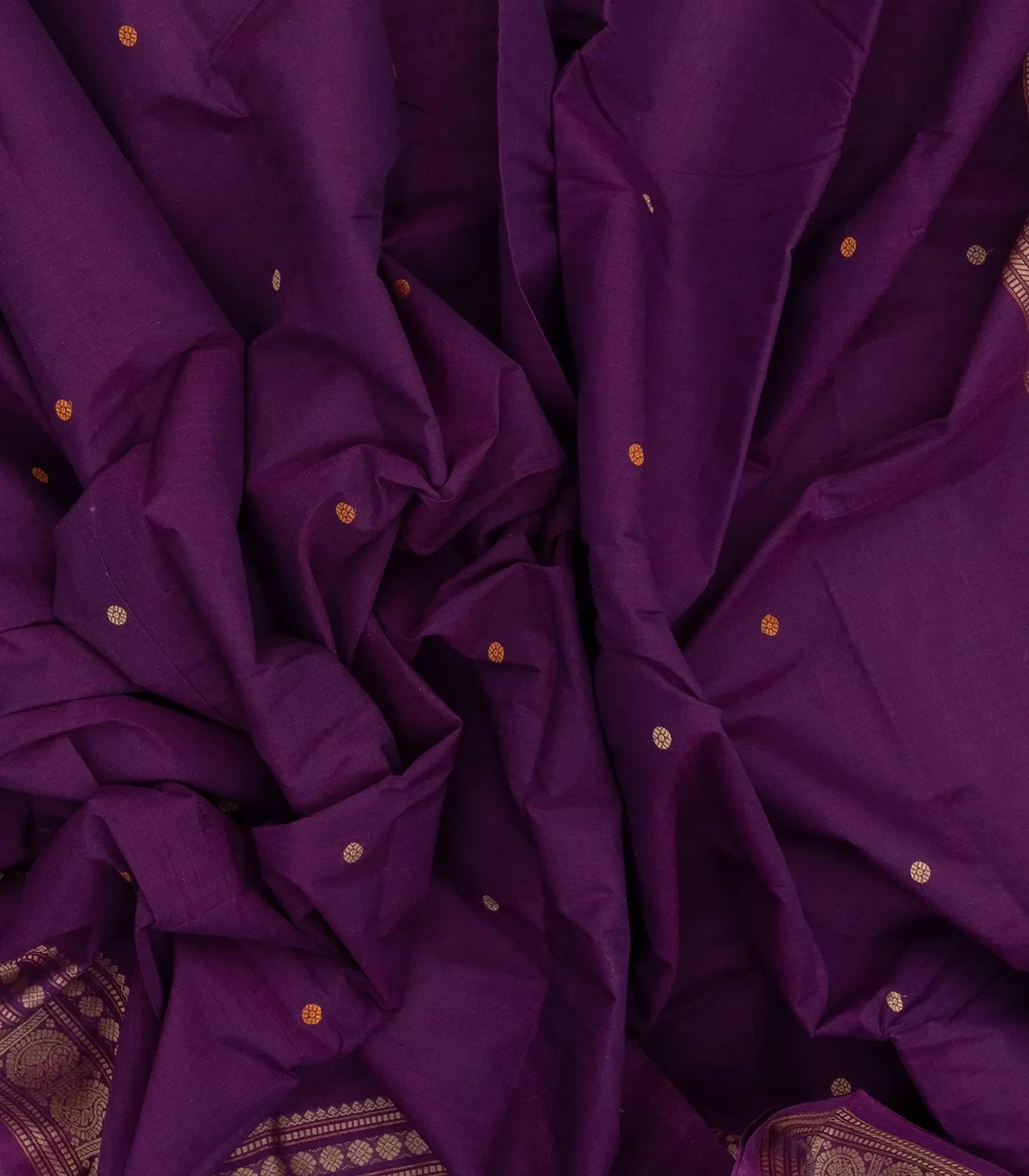Purple Handloom Kanchi Cotton Saree With Coin Buttas