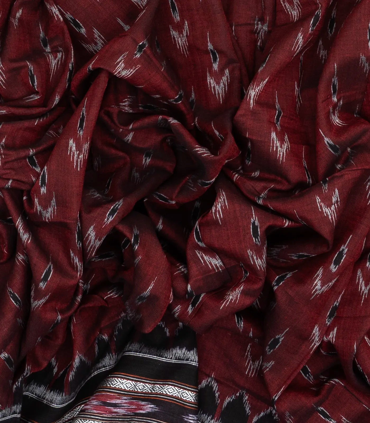 Maroon Handloom Orissa Cotton Saree With Tie & Dye Floral Motifs