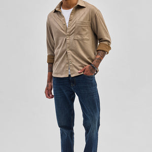 Beige Suede Snap Button Overshirt