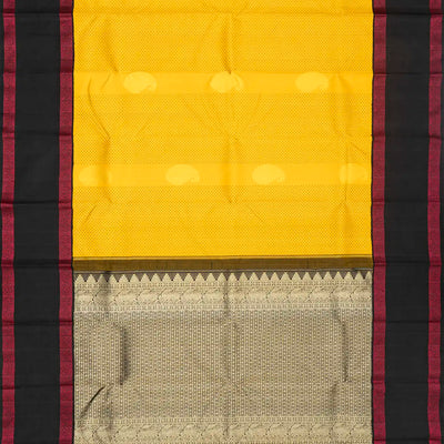 Mustard Handloom Kanchipuram Korvai Silk Saree With Mango Buttas