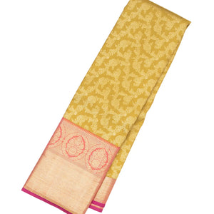 Mustard Handloom Kanchipuram Korvai Silk Saree With Floral Vine Motifs