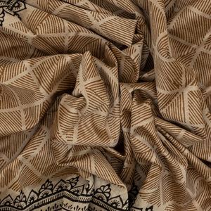 Beige Handloom Chanderi Cotton Saree With Printed Diamond Motifs