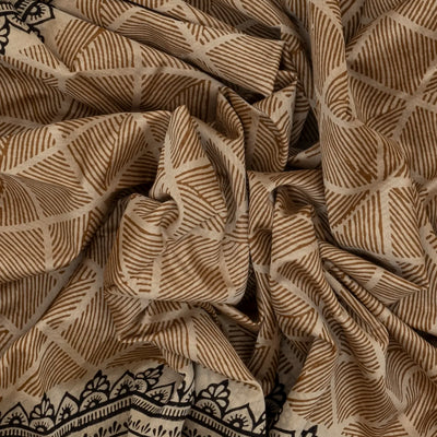 Beige Handloom Chanderi Cotton Saree With Printed Diamond Motifs