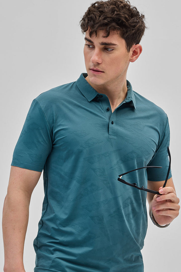 Teal Textured Stitchless Polo T-Shirt