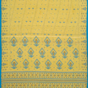 Olive Green Bengal Cotton Saree With Floral Motifs