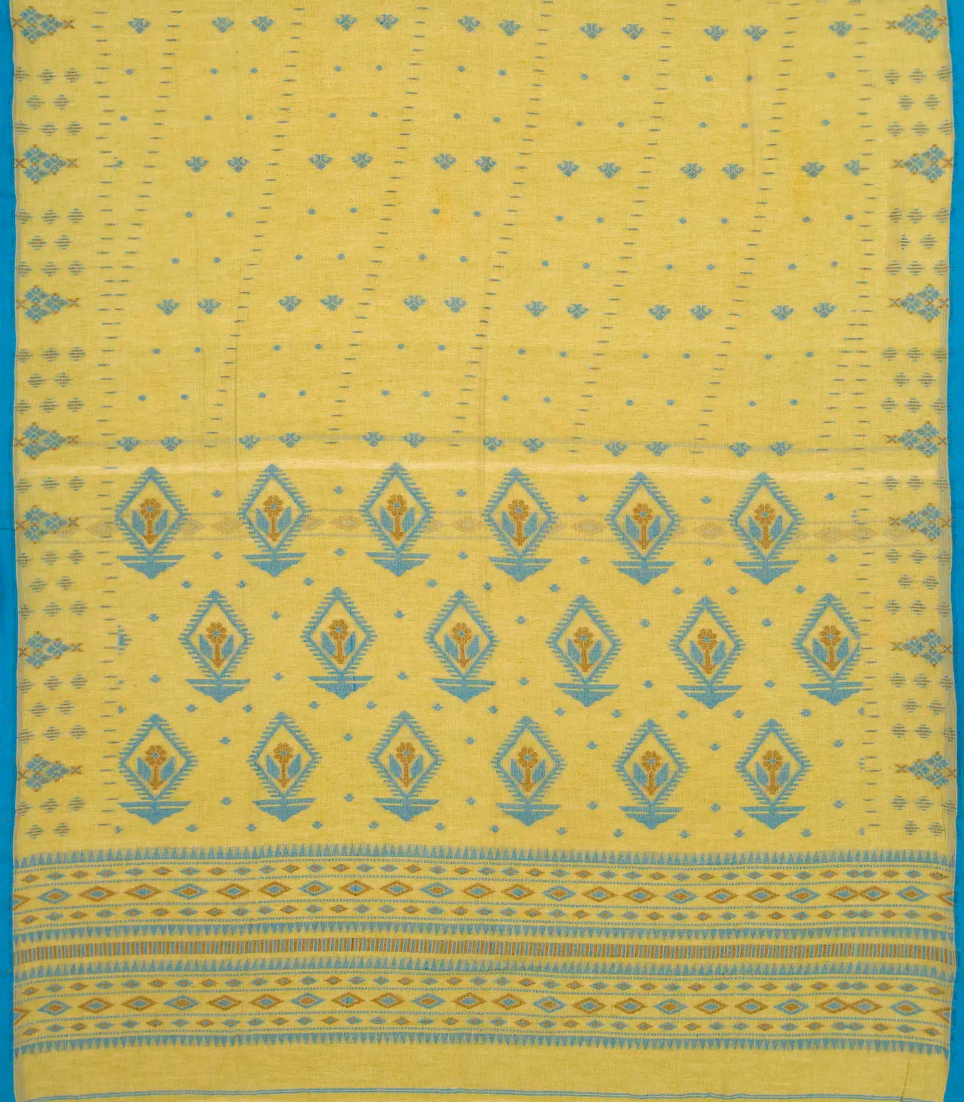 Olive Green Bengal Cotton Saree With Floral Motifs