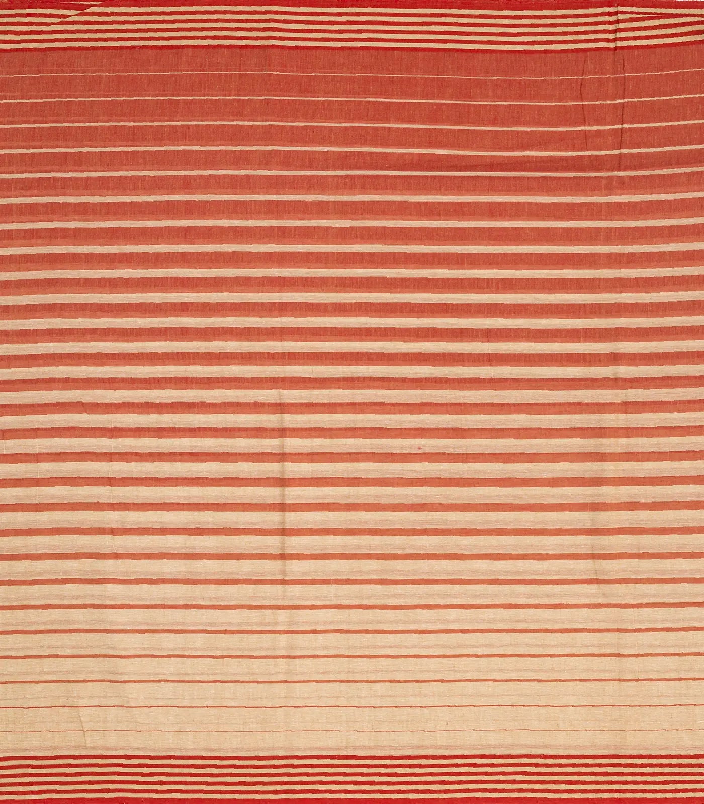 Rust Handloom Bengal Cotton Saree With Beige Stripes