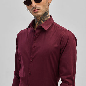 Maroon Stretchable Slim Fit Shirt