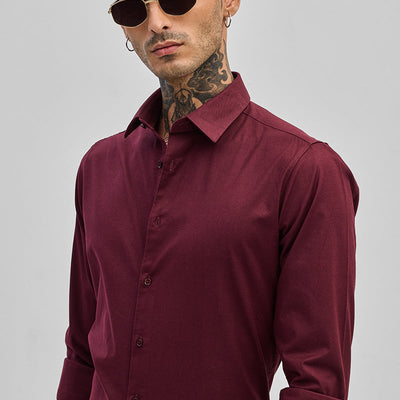 Maroon Stretchable Slim Fit Shirt