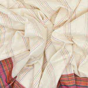 Off White Handloom Bengal Cotton Saree With Stripes