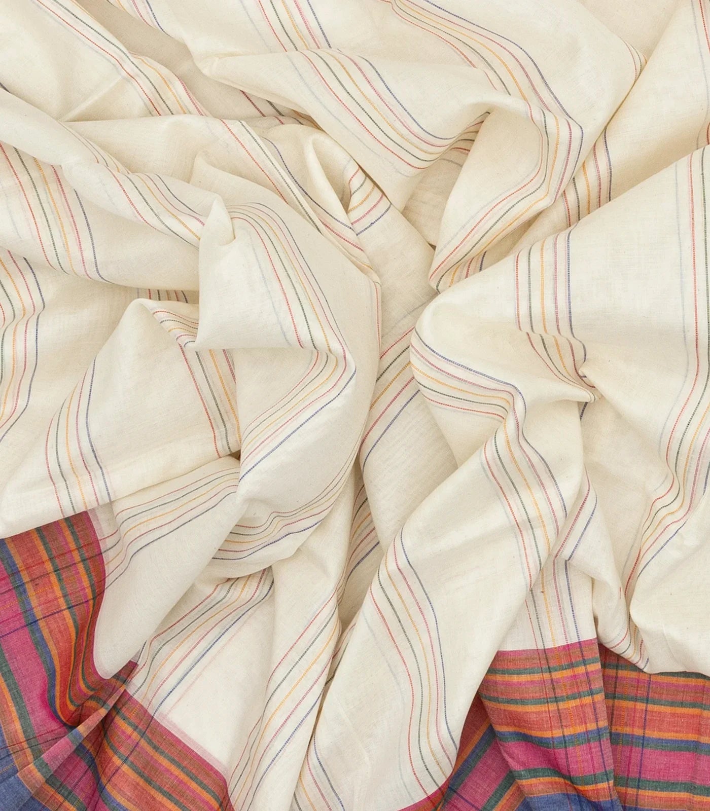 Off White Handloom Bengal Cotton Saree With Stripes