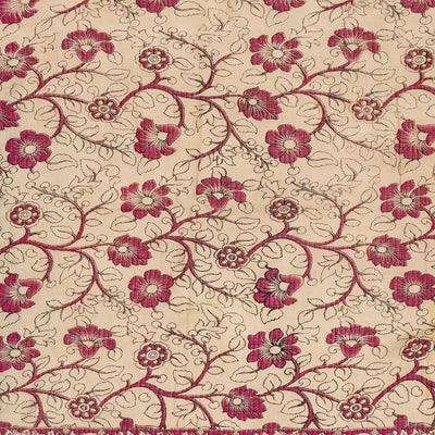 Mango Yellow Woven Kalamkari Kota Cotton Saree With Printed Floral Motifs