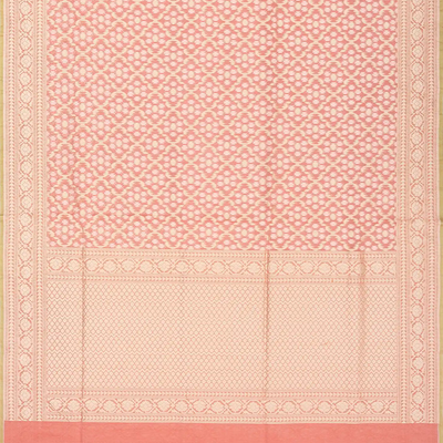Peach Handwoven Banarasi Silk Cotton Saree With Floral Jaal Motifs