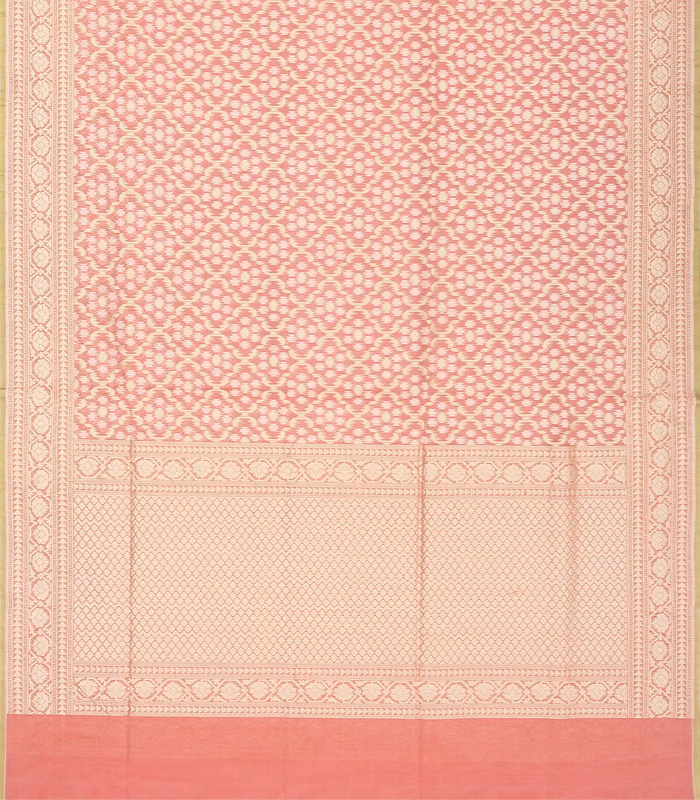 Peach Handwoven Banarasi Silk Cotton Saree With Floral Jaal Motifs