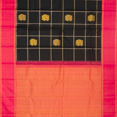Black Handloom Kanchipuram Korvai Silk Saree With Zari Checks