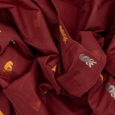 Maroon Handloom Venkatagiri Cotton Saree With Annam & Mango Buttas