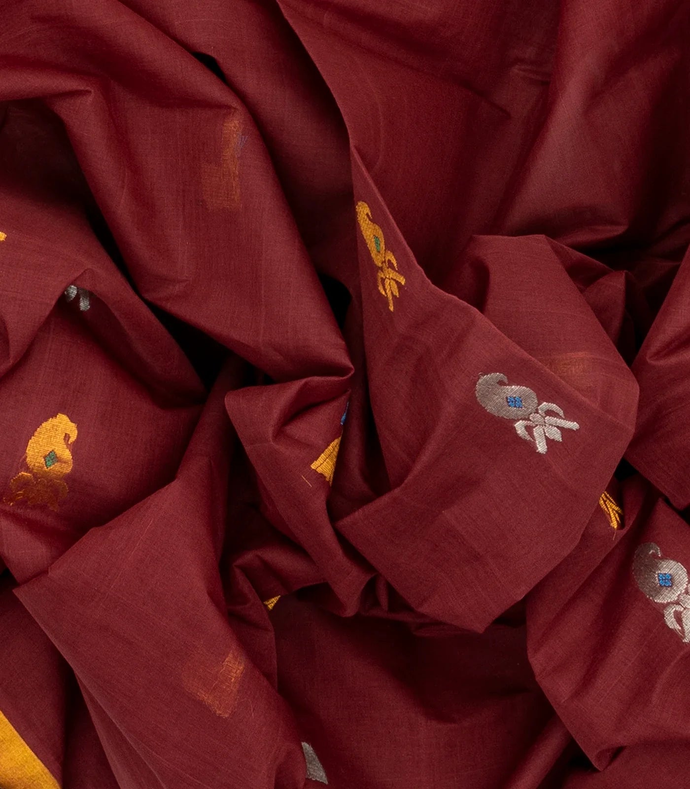 Maroon Handloom Venkatagiri Cotton Saree With Annam & Mango Buttas