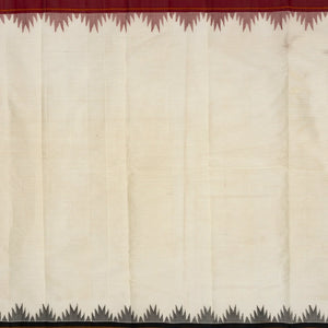 White Handloom Korvai Kanchi Cotton Saree With Contrast Temple Border