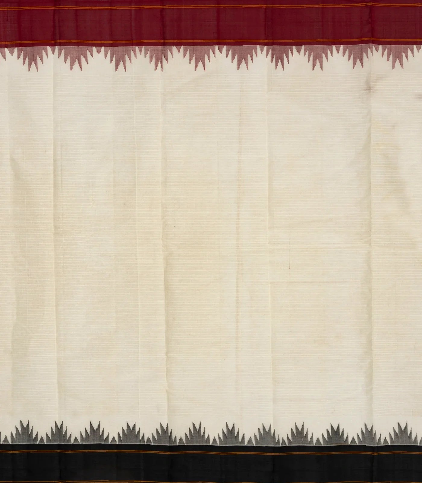 White Handloom Korvai Kanchi Cotton Saree With Contrast Temple Border