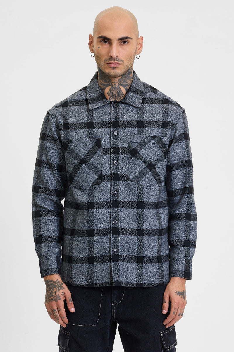 Grey Checks Relaxed Fit Overshirt