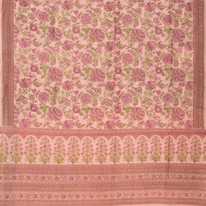 Baby Pink Handloom Chanderi Cotton Saree With Printed Floral Motif