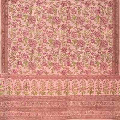 Baby Pink Handloom Chanderi Cotton Saree With Printed Floral Motif